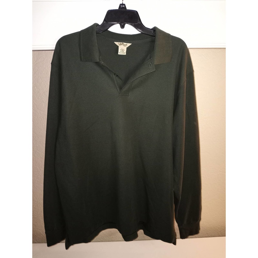 LL Bean Double L Polo Longsleeve - Mens Large - Green